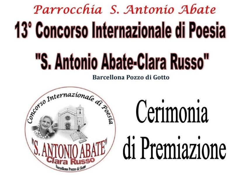 Barcellona PG. La Cerimonia di Premiazione del XIII° Concorso Internazionale di Poesia “S. Antonio Abate – Clara Russo”