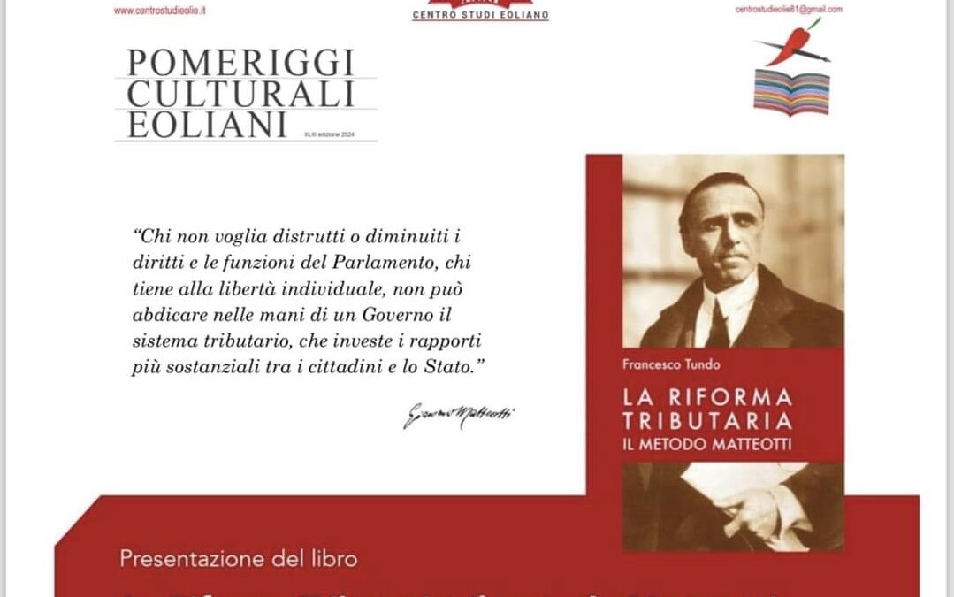 Lipari. Anche il diritto tributario questione culturale: nella serata del Centro Studi Eoliano il libro di Tundo sul suo aspetto sociale