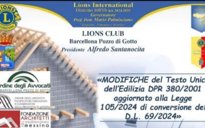 Convegno del Lions Club Barcellona P.G. sulla Sanatoria Edilizia oggi nella Sala Congressi del Parco “Maggiore La Rosa”